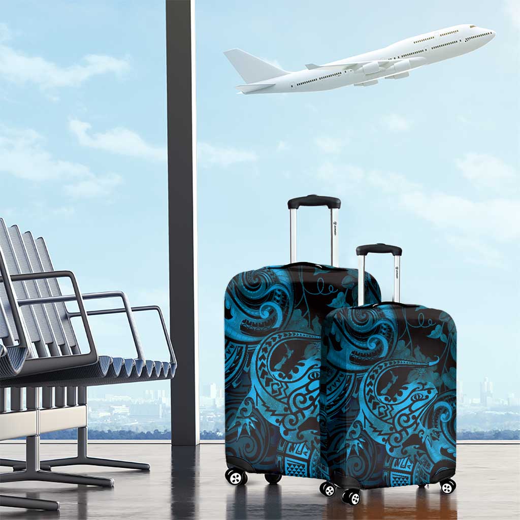 New Zealand Tuatara Luggage Cover Aotearoa Maori Clematis Flowers - Blue