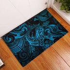 New Zealand Tuatara Rubber Doormat Aotearoa Maori Clematis Flowers - Blue