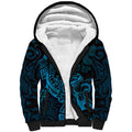 New Zealand Tuatara Sherpa Hoodie Aotearoa Maori Clematis Flowers - Blue