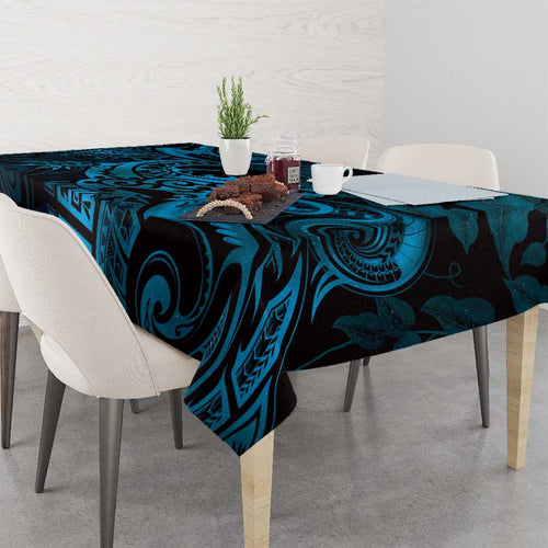 New Zealand Tuatara Tablecloth Aotearoa Maori Clematis Flowers - Blue