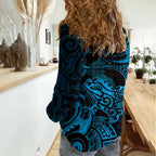 New Zealand Tuatara Women Casual Shirt Aotearoa Maori Clematis Flowers - Blue