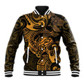 New Zealand Tuatara Baseball Jacket Aotearoa Maori Clematis Flowers - Gold