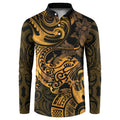 New Zealand Tuatara Button Sweatshirt Aotearoa Maori Clematis Flowers - Gold