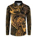 New Zealand Tuatara Button Sweatshirt Aotearoa Maori Clematis Flowers - Gold