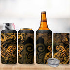 New Zealand Tuatara 4 in 1 Can Cooler Tumbler Aotearoa Maori Clematis Flowers - Gold