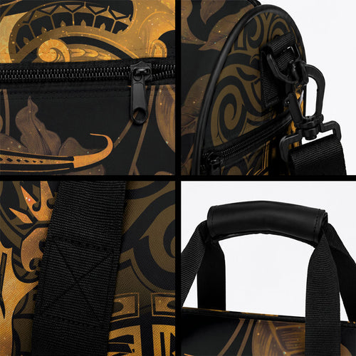 New Zealand Tuatara Duffle Bag Aotearoa Maori Clematis Flowers - Gold