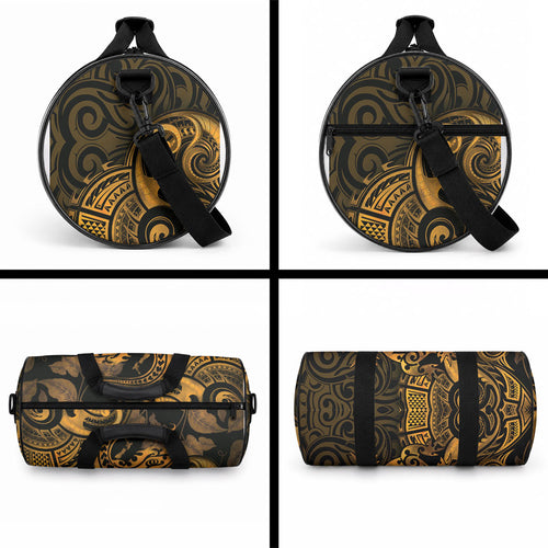 New Zealand Tuatara Duffle Bag Aotearoa Maori Clematis Flowers - Gold