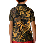 New Zealand Tuatara Kid Polo Shirt Aotearoa Maori Clematis Flowers - Gold