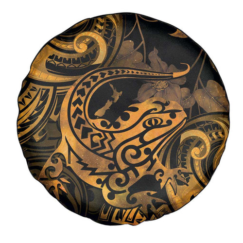 New Zealand Tuatara Spare Tire Cover Aotearoa Maori Clematis Flowers - Gold