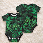 New Zealand Tuatara Baby Onesie Aotearoa Maori Clematis Flowers - Green