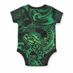 New Zealand Tuatara Baby Onesie Aotearoa Maori Clematis Flowers - Green