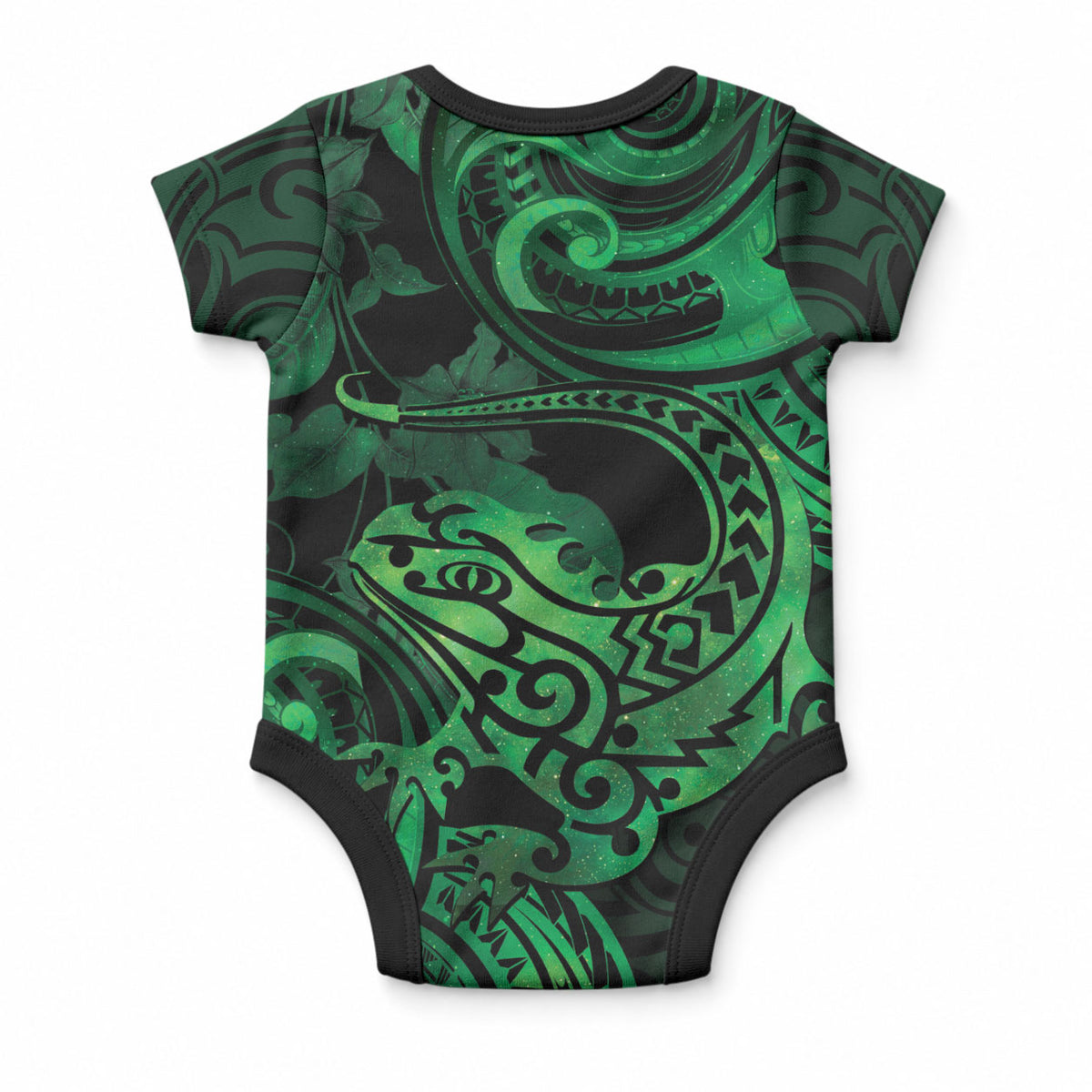 New Zealand Tuatara Baby Onesie Aotearoa Maori Clematis Flowers - Green