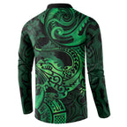 New Zealand Tuatara Button Sweatshirt Aotearoa Maori Clematis Flowers - Green
