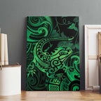 New Zealand Tuatara Canvas Wall Art Aotearoa Maori Clematis Flowers - Green
