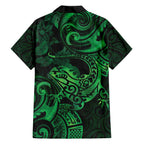 New Zealand Tuatara Family Matching Puletasi and Hawaiian Shirt Aotearoa Maori Clematis Flowers - Green
