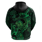 New Zealand Tuatara Hoodie Aotearoa Maori Clematis Flowers - Green