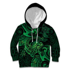 New Zealand Tuatara Kid Hoodie Aotearoa Maori Clematis Flowers - Green