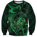 New Zealand Tuatara Sweatshirt Aotearoa Maori Clematis Flowers - Green