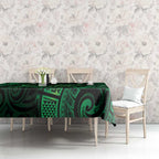 New Zealand Tuatara Tablecloth Aotearoa Maori Clematis Flowers - Green