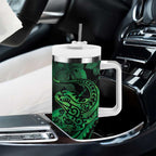 New Zealand Tuatara Tumbler With Handle Aotearoa Maori Clematis Flowers - Green