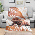 Red New Zealand Tuatara Blanket Aotearoa Sphenodon Punctatus Silver Fern