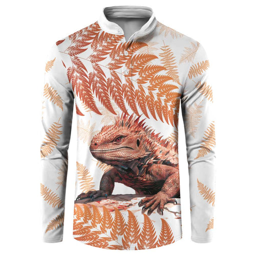 Red New Zealand Tuatara Button Sweatshirt Aotearoa Sphenodon Punctatus Silver Fern