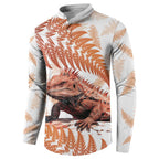 Red New Zealand Tuatara Button Sweatshirt Aotearoa Sphenodon Punctatus Silver Fern