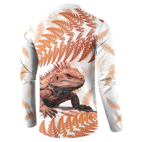 Red New Zealand Tuatara Button Sweatshirt Aotearoa Sphenodon Punctatus Silver Fern