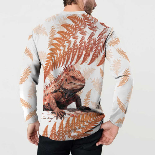 Red New Zealand Tuatara Button Sweatshirt Aotearoa Sphenodon Punctatus Silver Fern