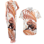 Red New Zealand Tuatara Couples Matching Tank Maxi Dress and Hawaiian Shirt Aotearoa Sphenodon Punctatus Silver Fern