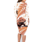 Red New Zealand Tuatara Family Matching Long Sleeve Bodycon Dress and Hawaiian Shirt Aotearoa Sphenodon Punctatus Silver Fern