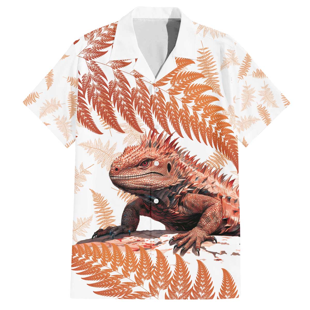 Red New Zealand Tuatara Family Matching Off The Shoulder Long Sleeve Dress and Hawaiian Shirt Aotearoa Sphenodon Punctatus Silver Fern