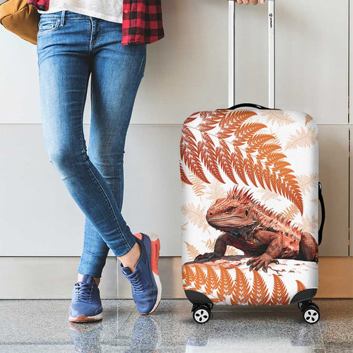 Red New Zealand Tuatara Luggage Cover Aotearoa Sphenodon Punctatus Silver Fern