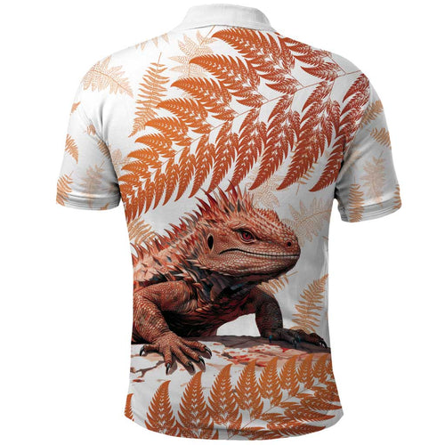 Red New Zealand Tuatara Polo Shirt Aotearoa Sphenodon Punctatus Silver Fern