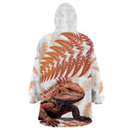 Red New Zealand Tuatara Wearable Blanket Hoodie Aotearoa Sphenodon Punctatus Silver Fern