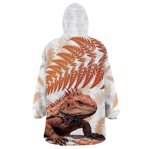 Red New Zealand Tuatara Wearable Blanket Hoodie Aotearoa Sphenodon Punctatus Silver Fern