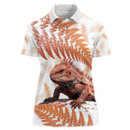 Red New Zealand Tuatara Women Polo Shirt Aotearoa Sphenodon Punctatus Silver Fern