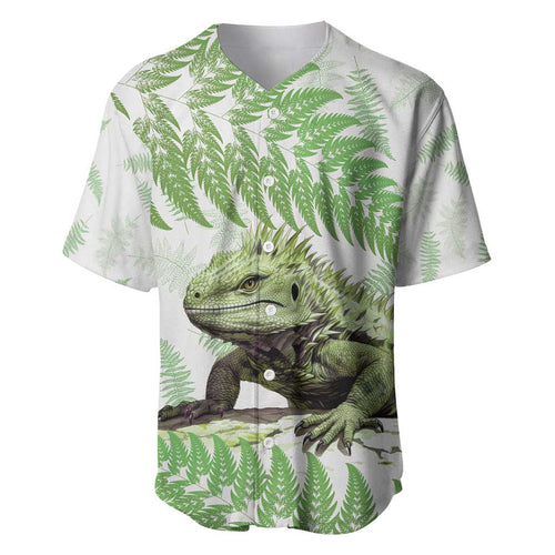 Green New Zealand Tuatara Baseball Jersey Aotearoa Sphenodon Punctatus Silver Fern