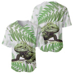 Green New Zealand Tuatara Baseball Jersey Aotearoa Sphenodon Punctatus Silver Fern