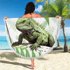 Green New Zealand Tuatara Beach Blanket Aotearoa Sphenodon Punctatus Silver Fern