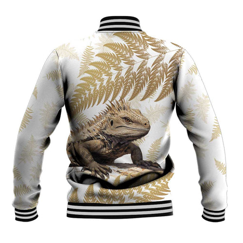 Gold New Zealand Tuatara Baseball Jacket Aotearoa Sphenodon Punctatus Silver Fern