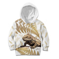 Gold New Zealand Tuatara Kid Hoodie Aotearoa Sphenodon Punctatus Silver Fern