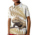 Gold New Zealand Tuatara Kid Polo Shirt Aotearoa Sphenodon Punctatus Silver Fern