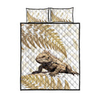 Gold New Zealand Tuatara Quilt Bed Set Aotearoa Sphenodon Punctatus Silver Fern