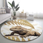 Gold New Zealand Tuatara Round Carpet Aotearoa Sphenodon Punctatus Silver Fern