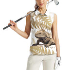 Gold New Zealand Tuatara Women Sleeveless Polo Shirt Aotearoa Sphenodon Punctatus Silver Fern