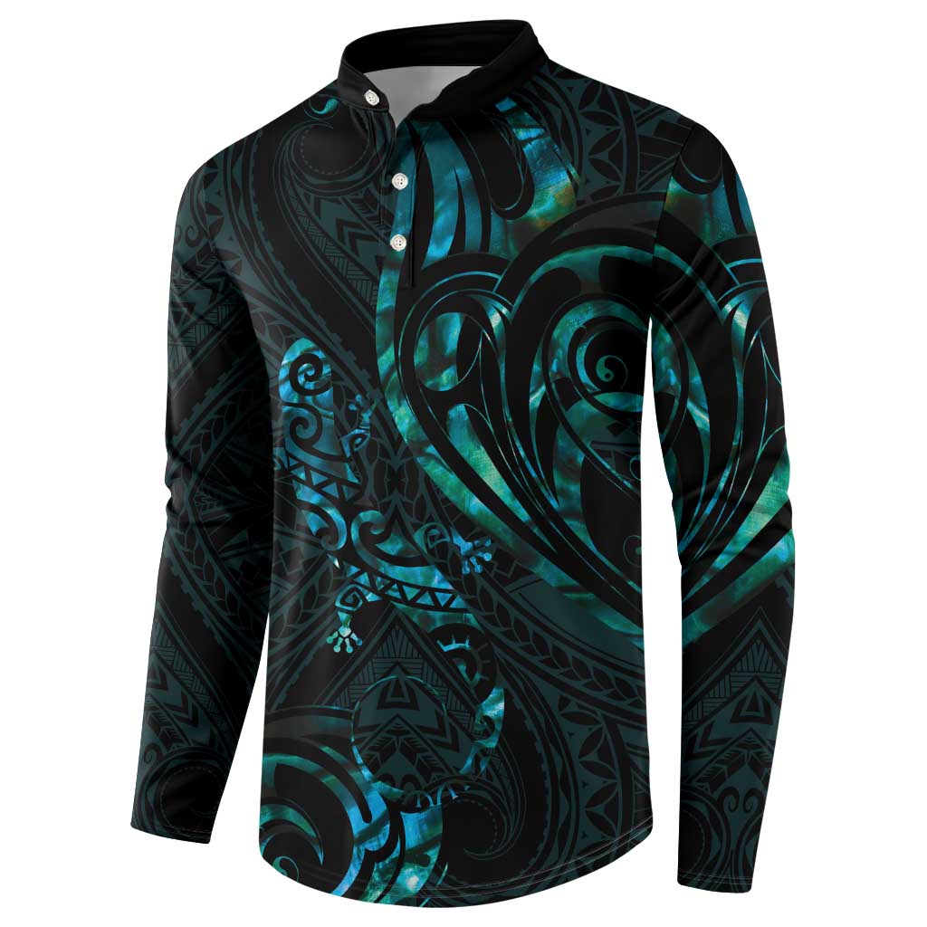New Zealand Skink Button Sweatshirt Aotearoa Maori Mix Paua Shell