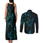 New Zealand Skink Couples Matching Tank Maxi Dress and Long Sleeve Button Shirt Aotearoa Maori Mix Paua Shell