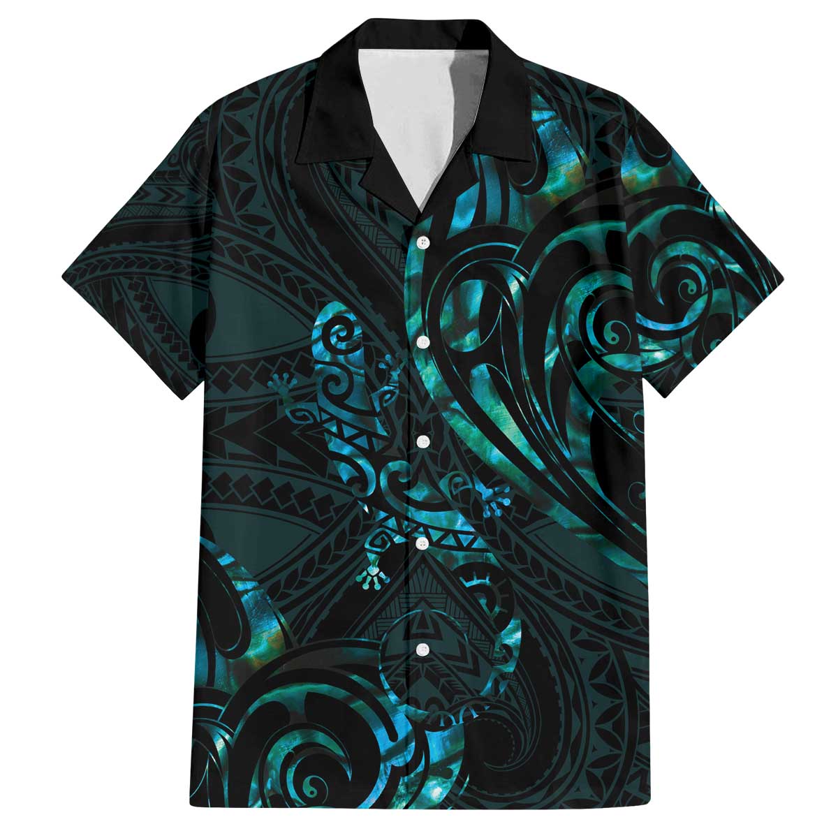 New Zealand Skink Family Matching Off The Shoulder Long Sleeve Dress and Hawaiian Shirt Aotearoa Maori Mix Paua Shell