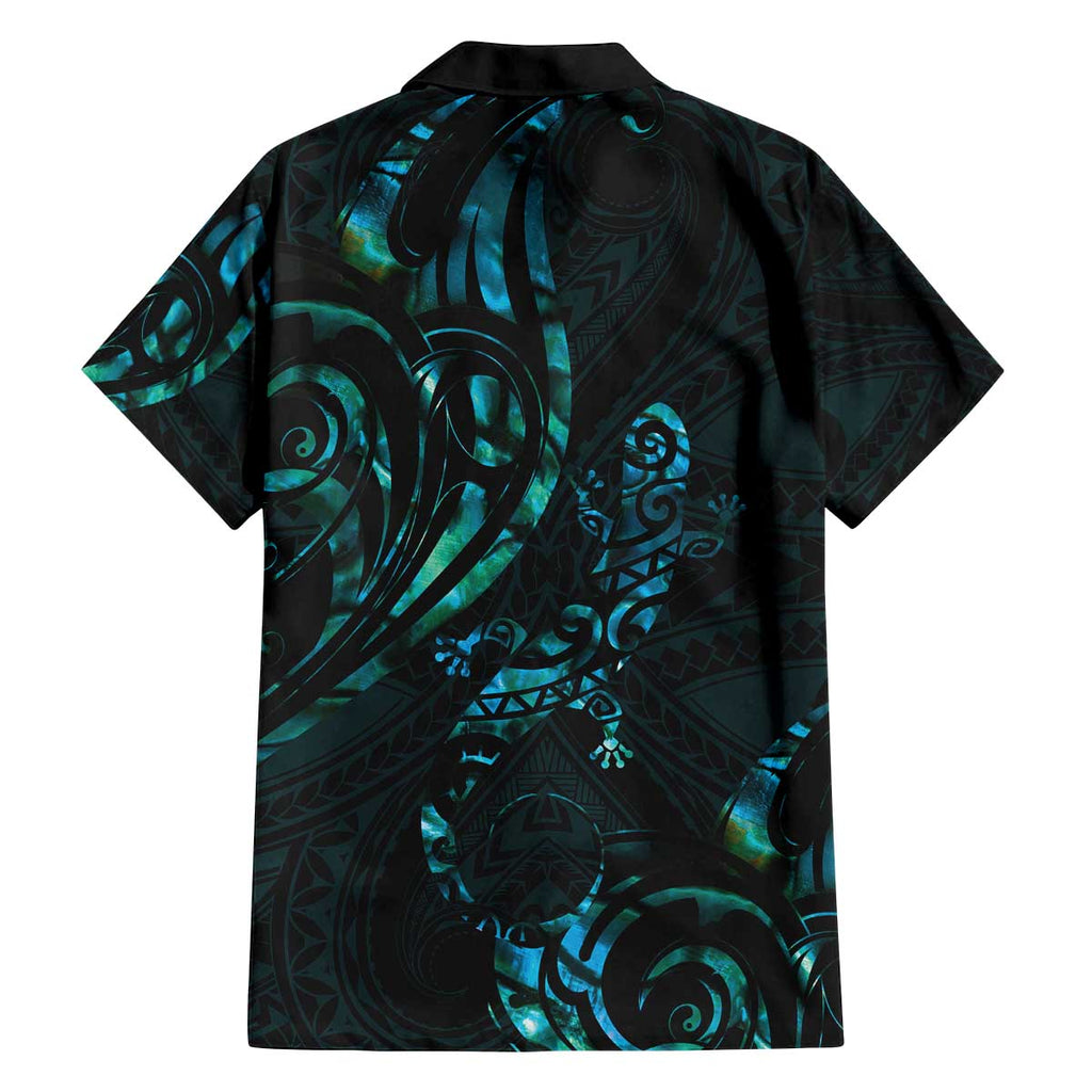 New Zealand Skink Family Matching Off Shoulder Short Dress and Hawaiian Shirt Aotearoa Maori Mix Paua Shell
